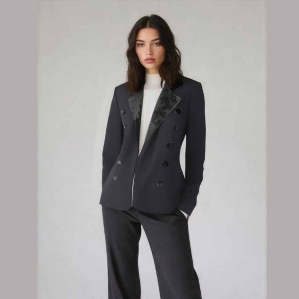 L'AGENCE Open Front Blazer 2 Black Velvet Collar NWT Sample